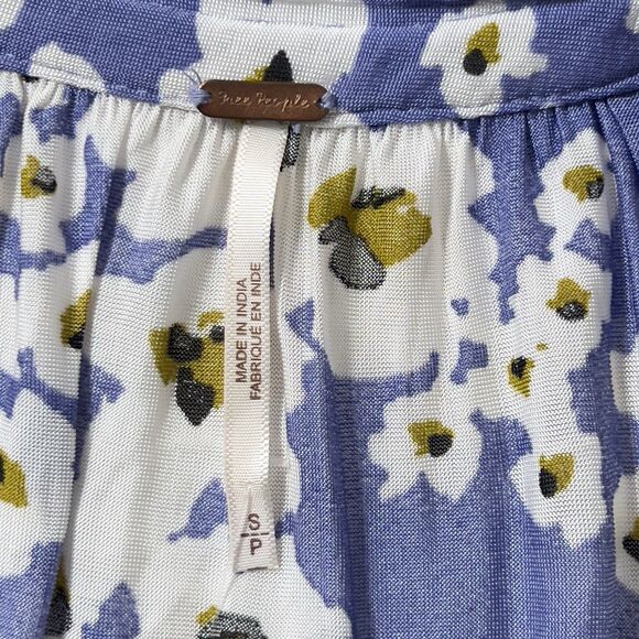 Free People Love Letter Tunic Top Mini Dress Sz S Blue Floral Long Sleeve - Picture 8 of 14